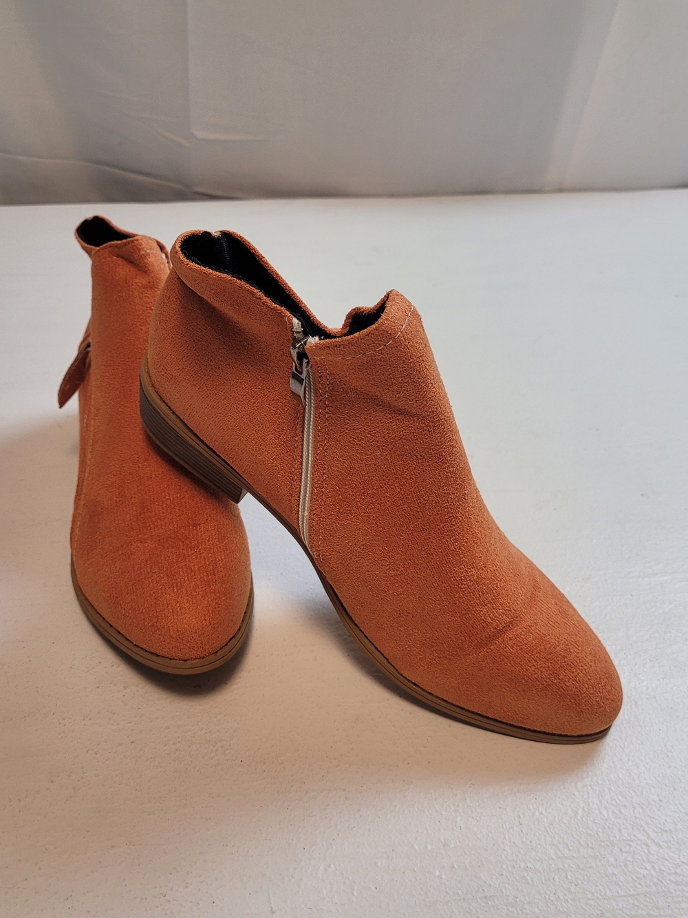 Women's Suede Ankle Booties in Rust - Classic Side-Zip Boot